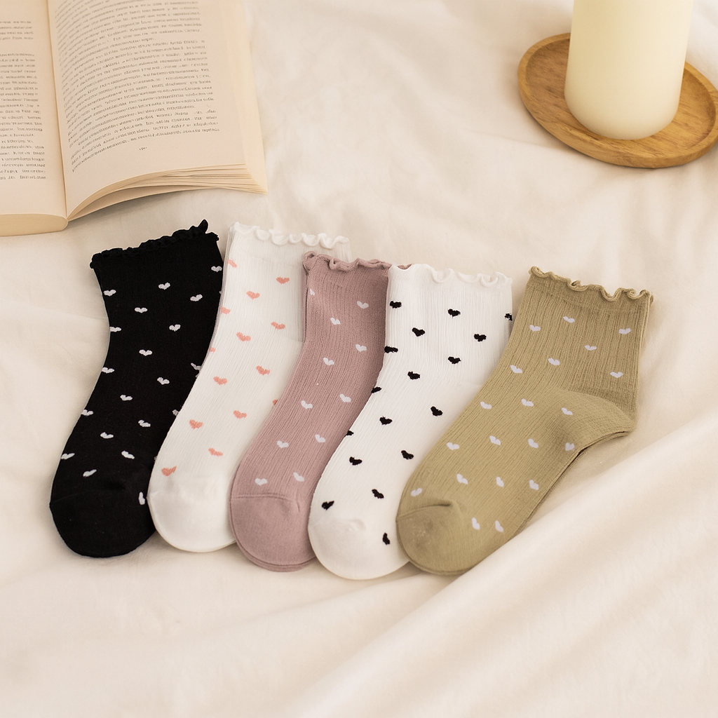 Lot De 5 Chaussettes Petits Cœurs & Volant