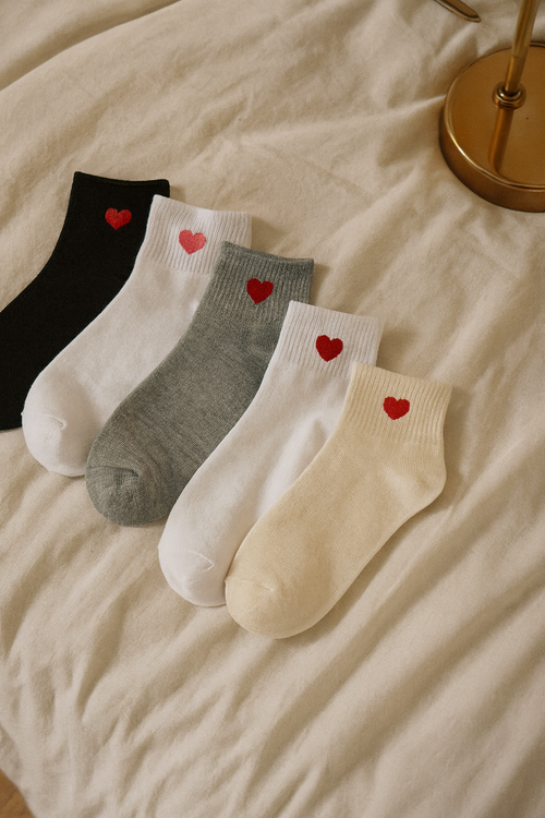 Pack de 5 calcetines laterales con corazón alto