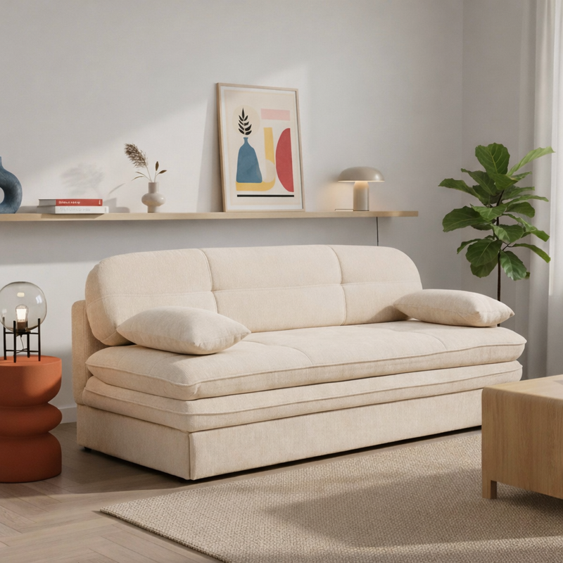 Cila - Banquette Convertible 3 Places - Tissu Beige