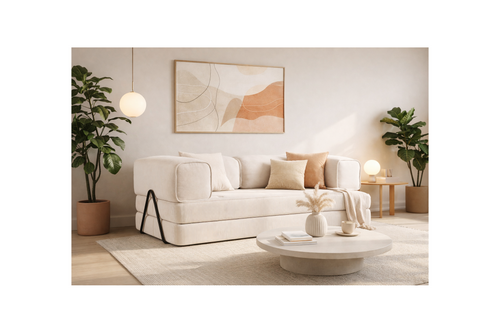 Poppy - Canapé Convertible - 3 Places - Velours Côtelé - Beige