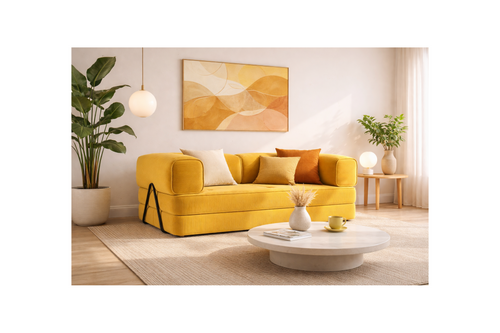 Poppy - Canapé Convertible - 3 Places - Velours Côtelé - Jaune