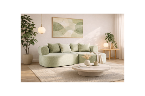 Angela - Canapé D'Angle - 4 Places - Velours Texturé - Vert Sauge