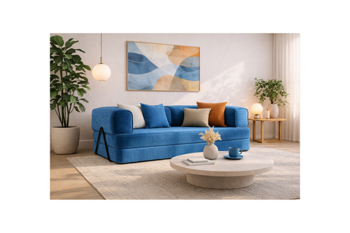 Poppy - Canapé Convertible - 3 Places - Velours Côtelé - Bleu