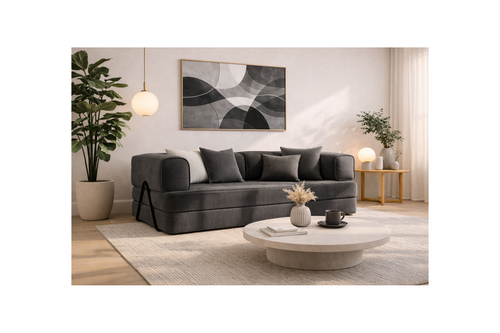 Poppy - Canapé Convertible - 3 Places - Velours Côtelé - Gris Foncé
