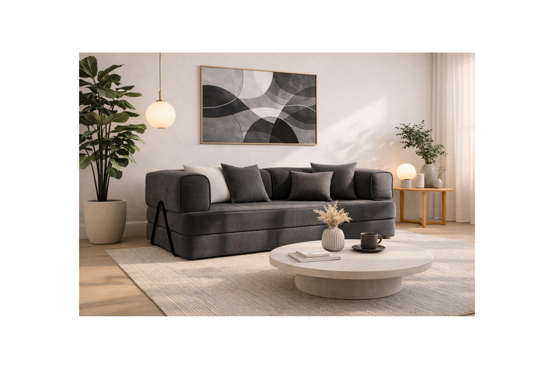 Poppy - Sofá convertible - 3 plazas - Pana - Gris oscuro