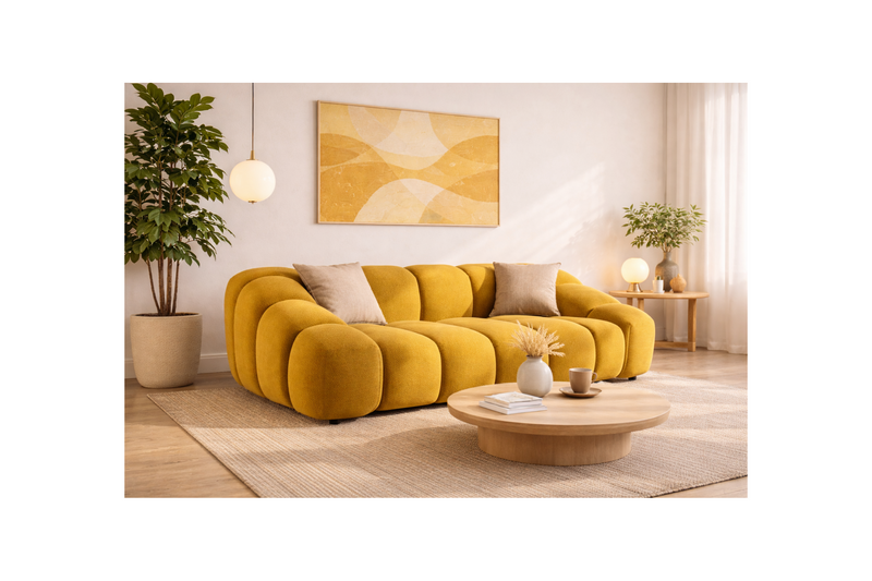 Ava - Canapé - 3 Places - Velours Texturé - Jaune