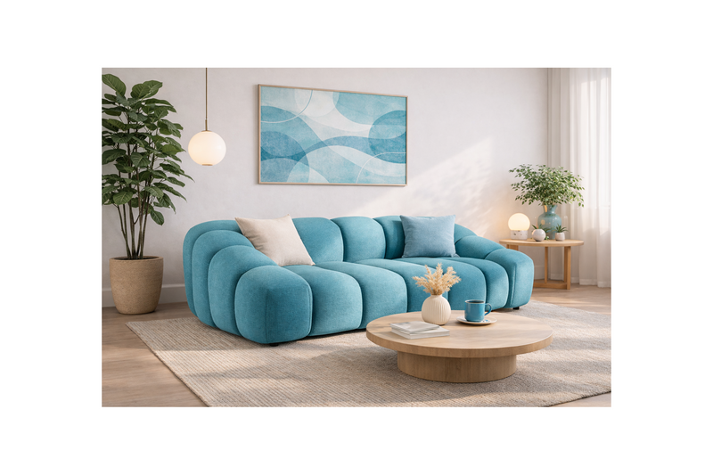 Ava - Canapé - 3 Places - Velours Texturé - Bleu