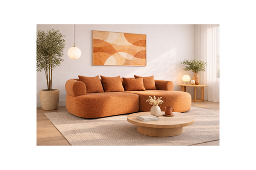 Angela - Canapé D'Angle - 4 Places - Velours Texturé - Terracotta
