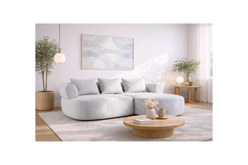 Angela - Canapé D'Angle - 4 Places - Velours Texturé - Gris Clair