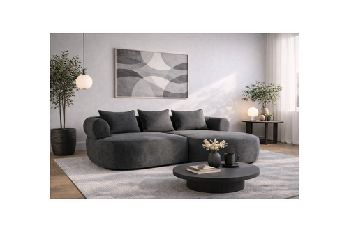 Angela - Canapé D'Angle - 4 Places - Velours Texturé - Noir