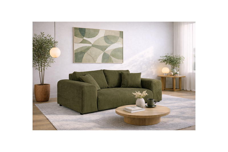 Garance - Canapé Droit - 2 Places - Velours Côtelé - Vert