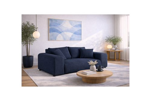 Garance - Canapé Droit - 2 Places - Velours Côtelé - Bleu Nuit