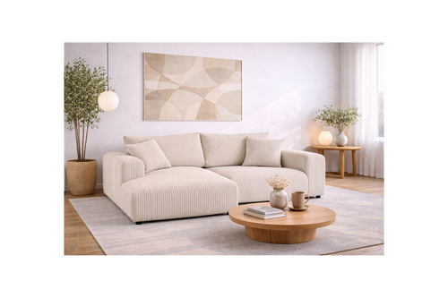 Garance - Canapé D'Angle Réversible - 4 Places - Velours Grosses Côtes - Blanc