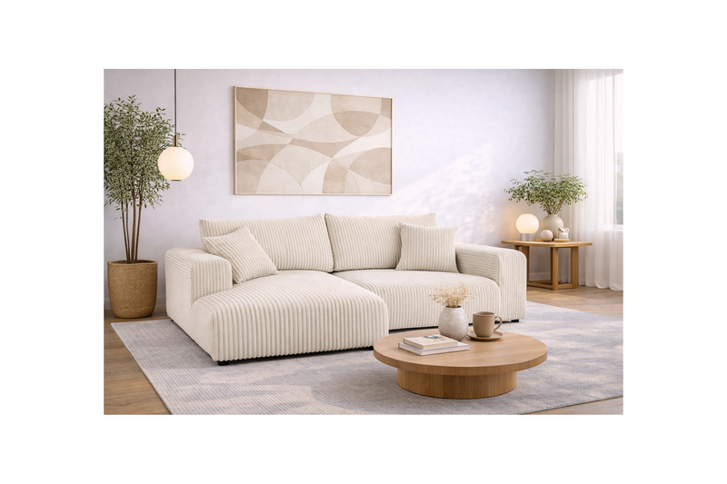 Garance - Canapé D'Angle Réversible - 4 Places - Velours Grosses Côtes - Beige