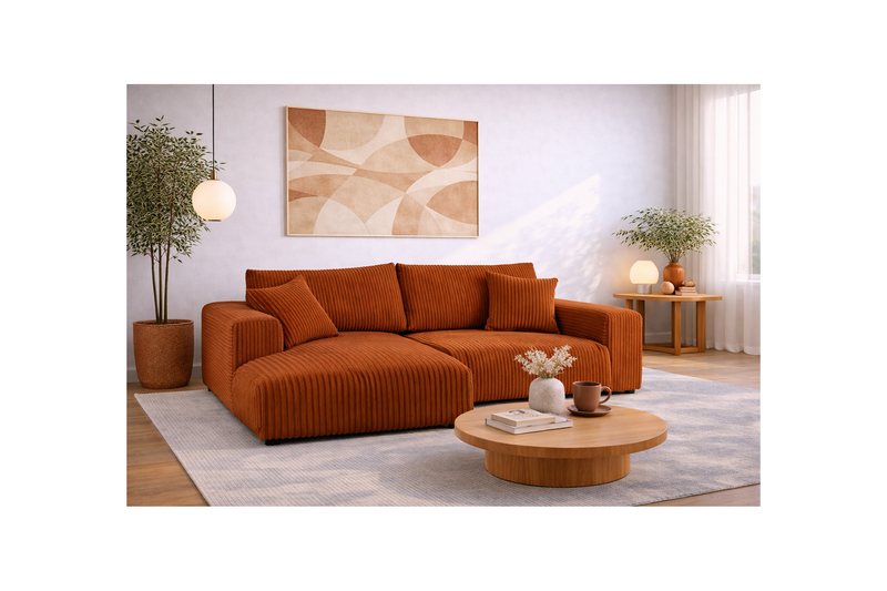 Garance - Canapé D'Angle Réversible - 4 Places - Velours Grosses Côtes - Terracotta