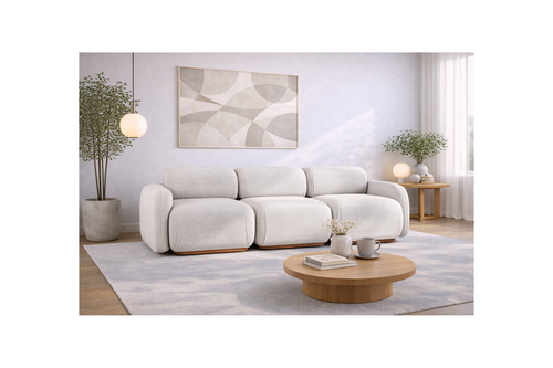 Penelope - Canapé Droit Modulable - 3 Places - Velours Texturé - Beige
