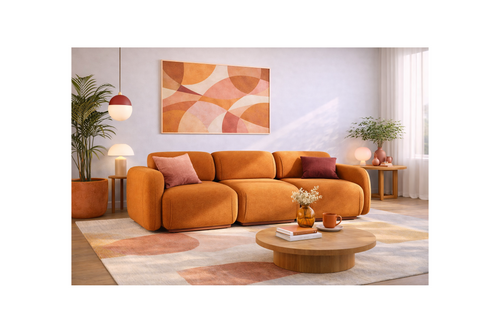 Penelope - Canapé Droit Modulable - 3 Places - Velours Texturé - Terracotta