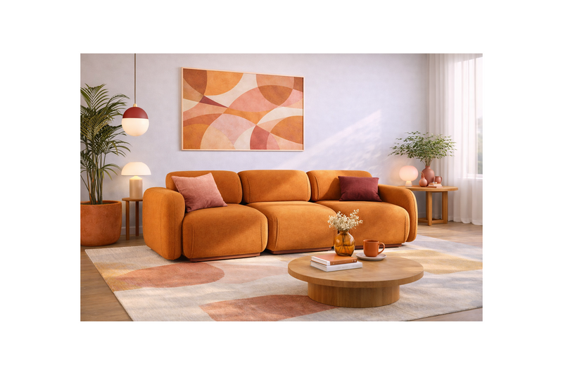 Penelope - Canapé Droit Modulable - 3 Places - Velours Texturé - Terracotta