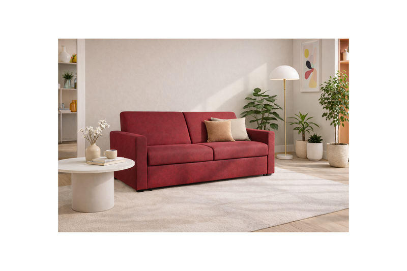 Julia - Canapé Convertible Couchage Quotidien - 3 Places - Tissu - Prune