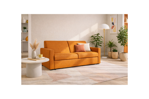 Julia - Canapé Convertible Couchage Quotidien - 3 Places - Tissu - Rouille