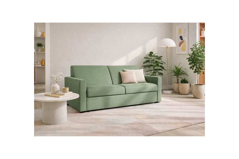 Julia - Sofá cama convertible de uso diario - 3 plazas - Tela - Verde