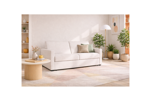 Julia - Canapé Convertible Couchage Quotidien - 3 Places - Tissu - Beige