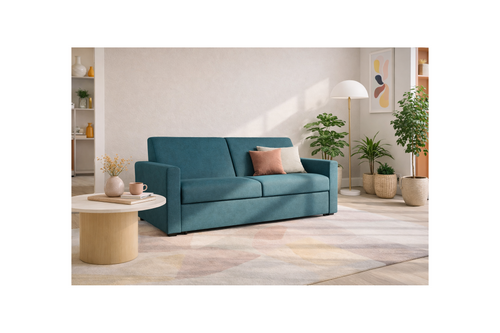 Julia - Canapé Convertible Couchage Quotidien - 3 Places - Tissu - Bleu