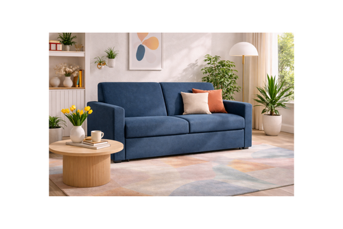 Julia - Canapé Convertible Couchage Quotidien - 3 Places - Tissu - Bleu Marine