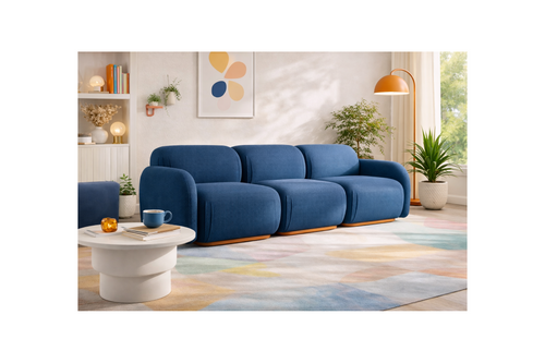 Penelope - Canapé Droit Modulable - 3 Places - Velours Texturé - Bleu