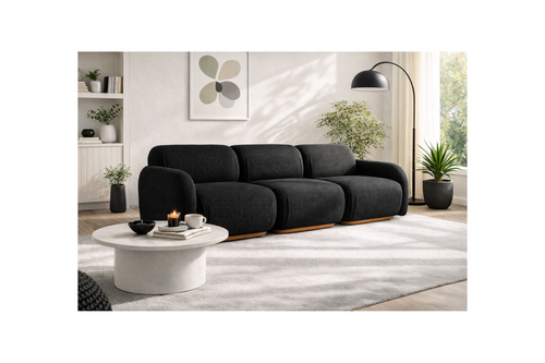 Penelope - Canapé Droit Modulable - 3 Places - Velours Texturé - Noir
