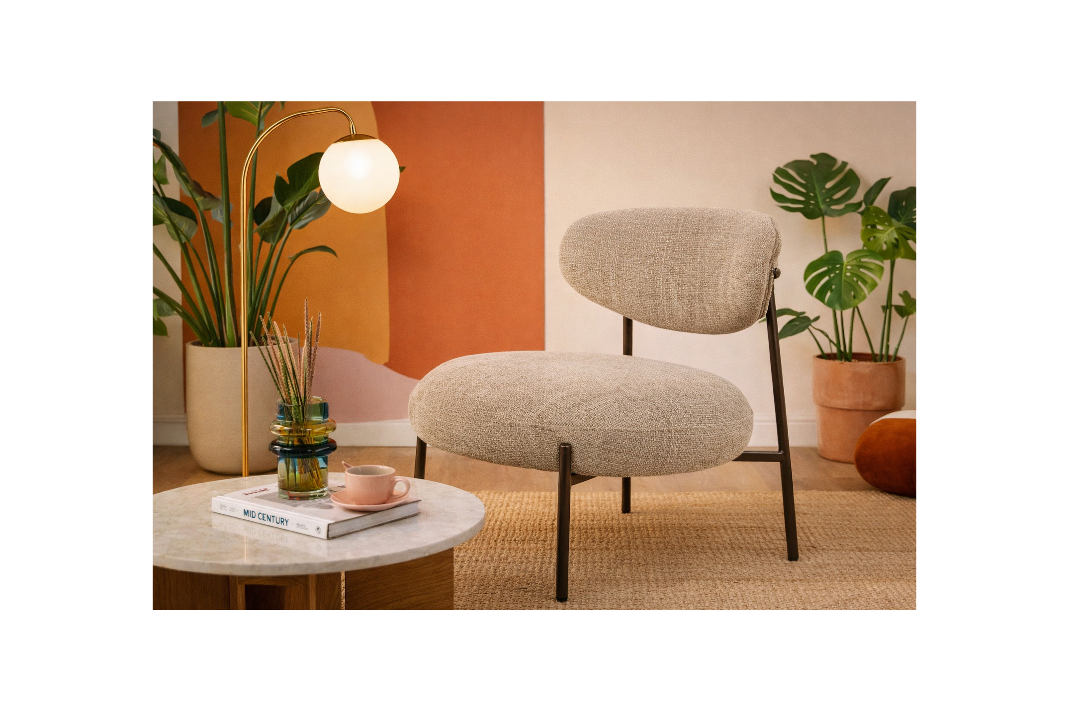 Adelia - Metal-Leg Armchair - Textured Fabric - Sand