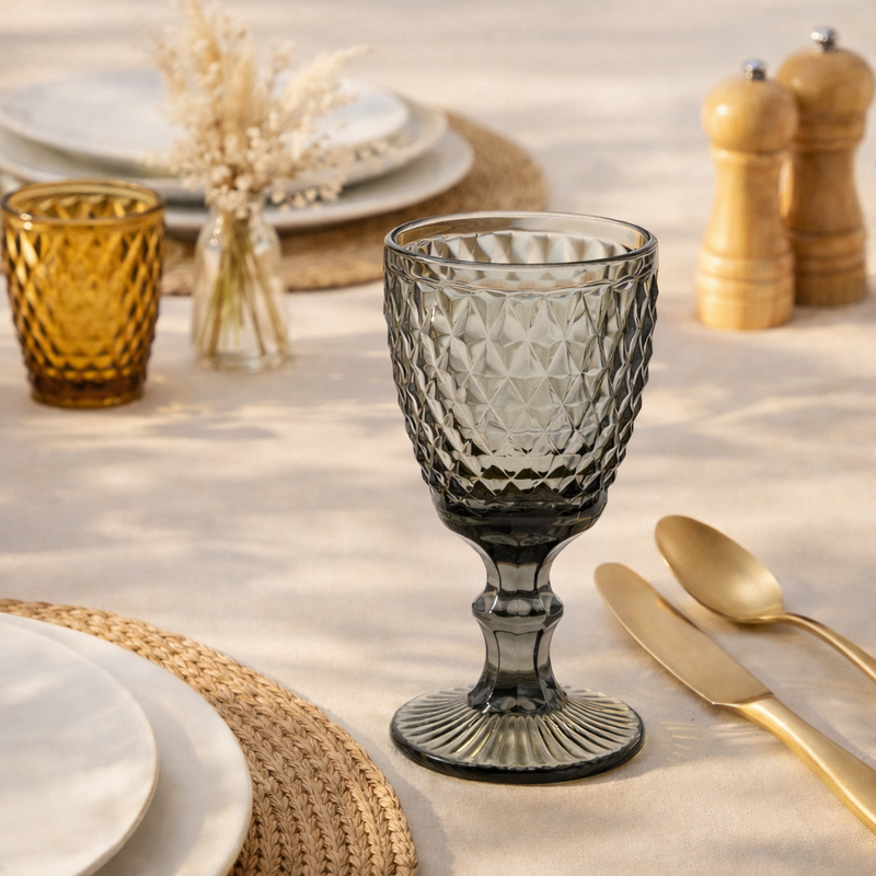 Set of 6 20 Cl Stemmed Glasses - Rhinestones - Gray