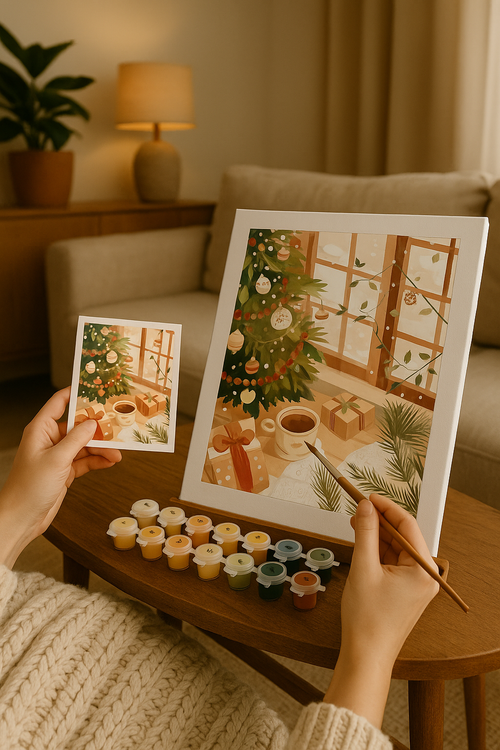 Peinture Par Numéros - Matinée De Noël Conviviale - Toile Roulée