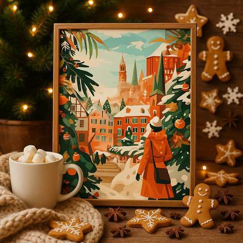 Peinture Par Numéros - Scène De Marché De Noël - Toile Roulée