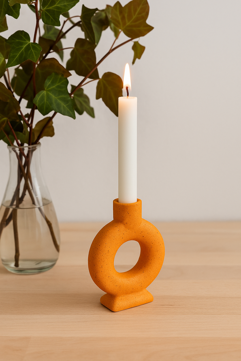 Porte-Bougie Ovale En Céramique Orange