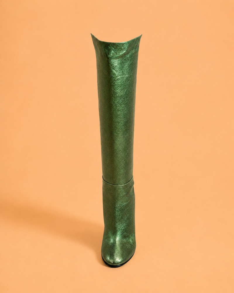 Valda High Boot In Green Laminated Lambskin