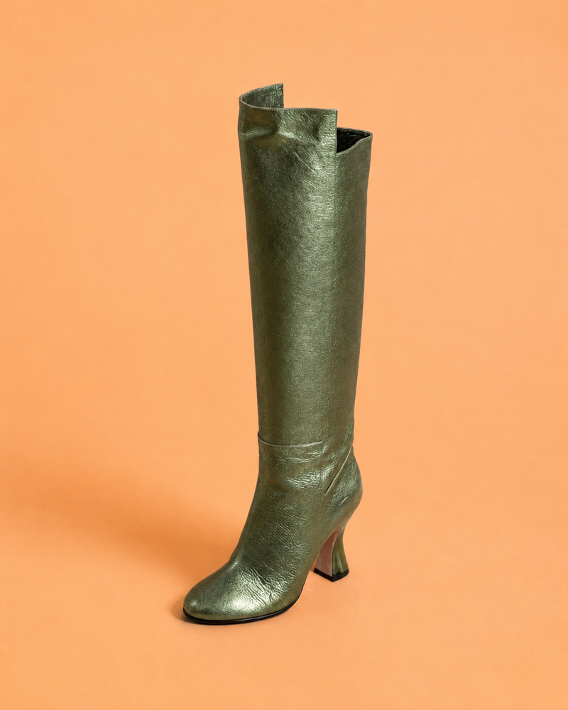 Valda High Boot In Green Laminated Lambskin