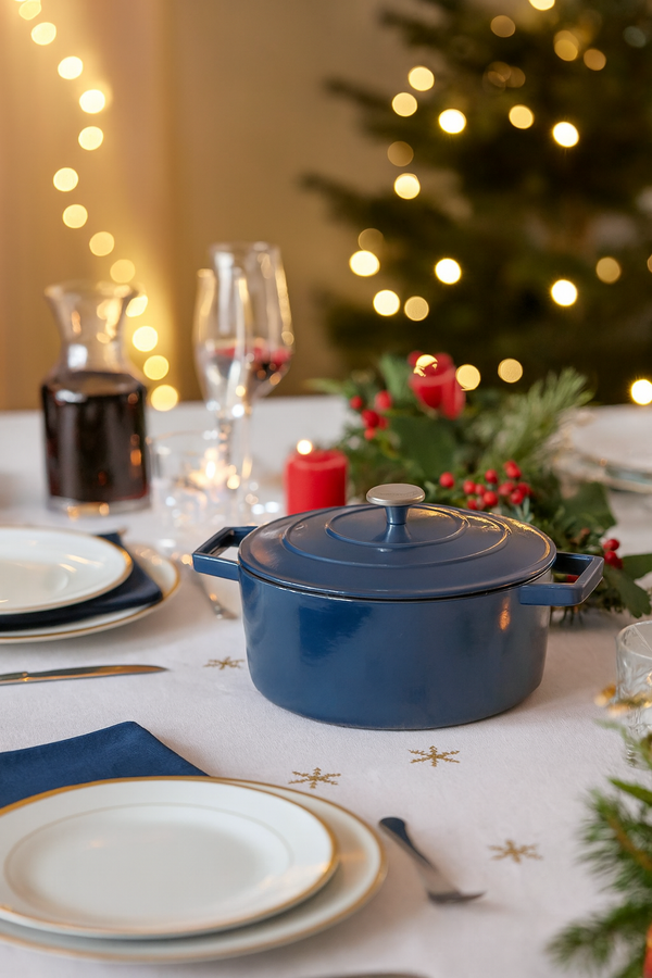 Round Cast Steel Casserole Dish - Blue