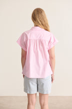 Top en coton léger avec col chemise coupe ample et décontractée coloris rose tenue parfaite pour le printemps
