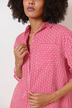 Haut à rayures avec col chemise modèle rayures et pois  avec patte de boutonnage boutons nacrés marque française 