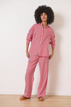 Chemise femme unisexe rayures pois coloris rouge et rose avec manches longues boutonnées printemps été Garance Paris 