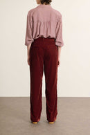 Haut chemise en vichy bordeaux pour femme Garance Paris AH 2025, fabriquée entièrement en coton.