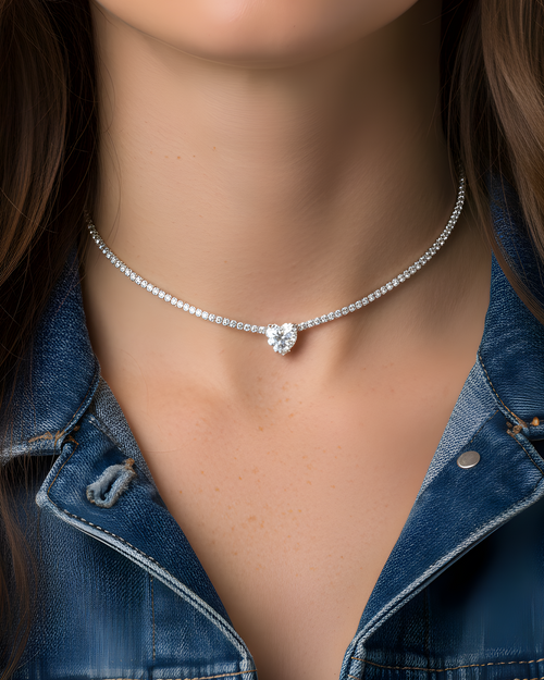Choker Tennis Cœur Blanc - Blanc