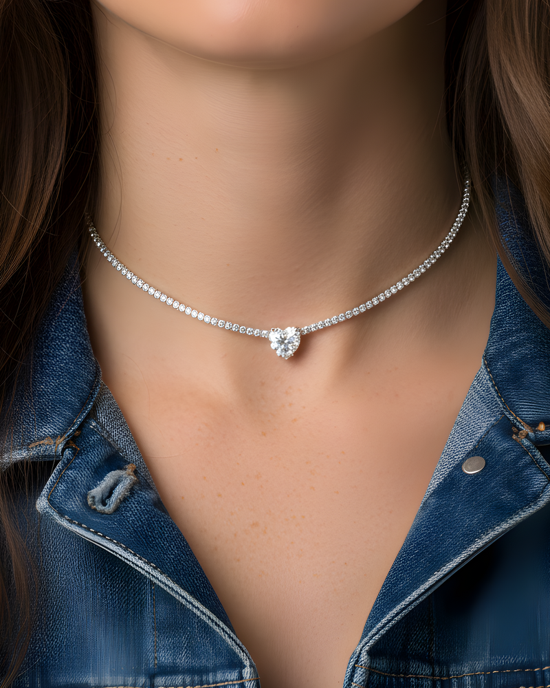 Choker Tennis Cœur Blanc - Blanc
