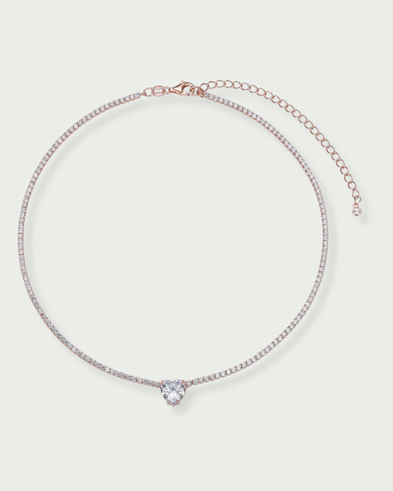 Choker Tennis Cœur Blanc - Rose