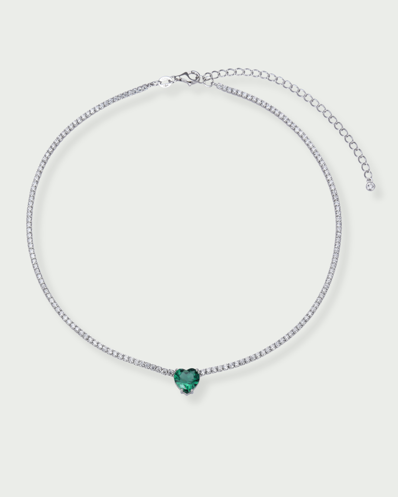 Choker Tennis Cœur Vert - Blanc