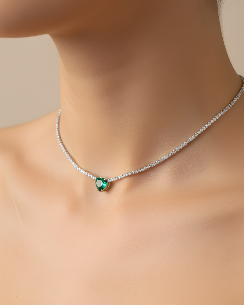 Choker Tennis Cœur Vert - Blanc