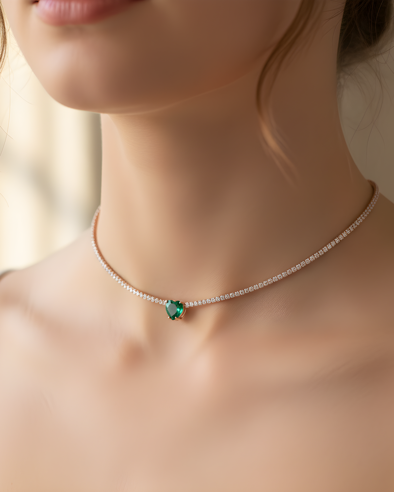 Choker Tennis Cœur Vert - Rose
