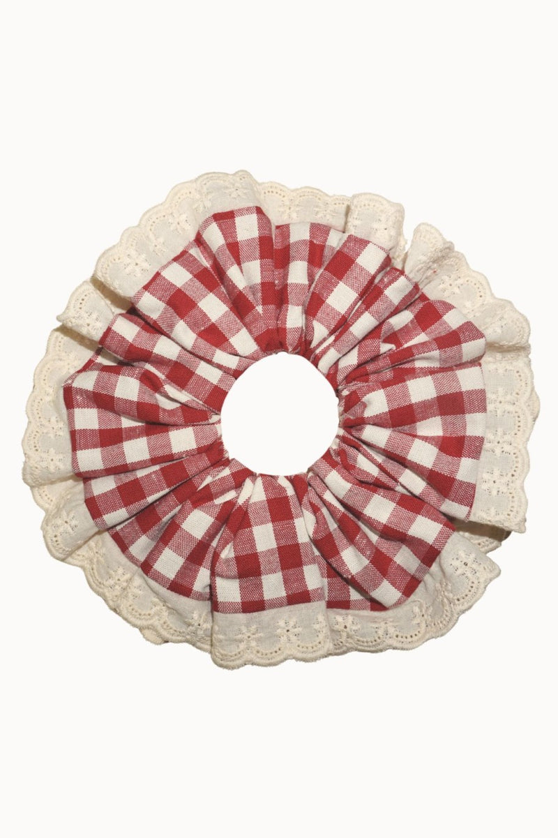 Cherish Lace Scrunchie - Red And White