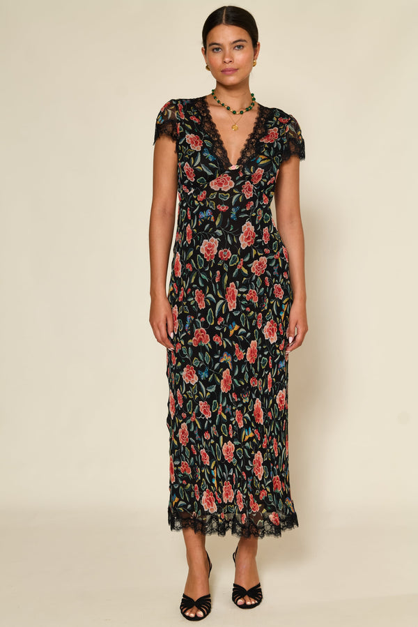 Vestido Clarice Mariposa Floral Negro